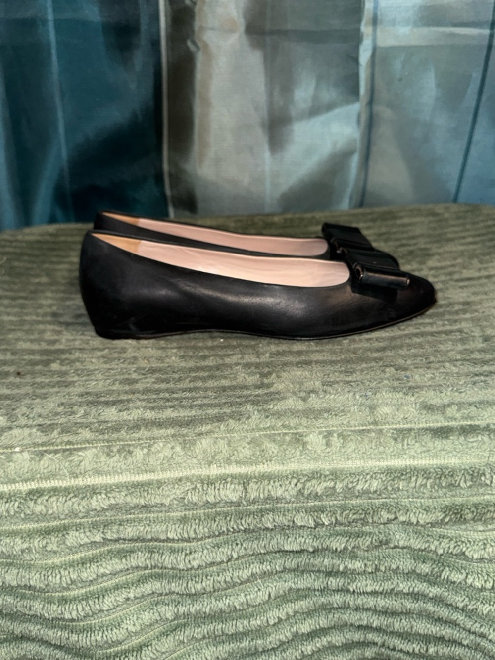 Salvatore Ferragamo Black Bow Leather Ballet Flats